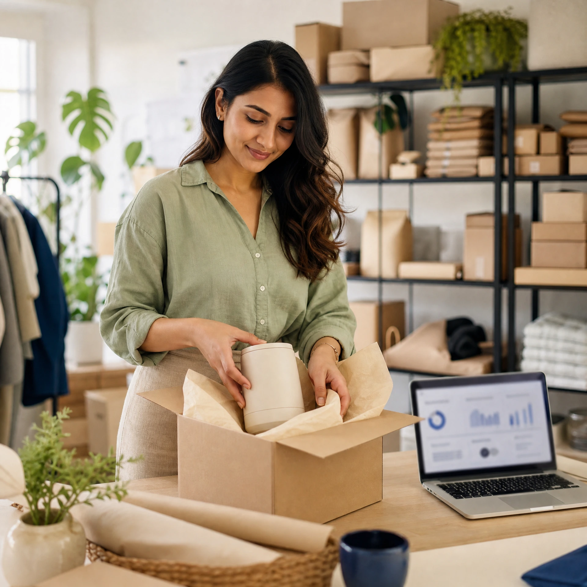 D2C founder packing an online order