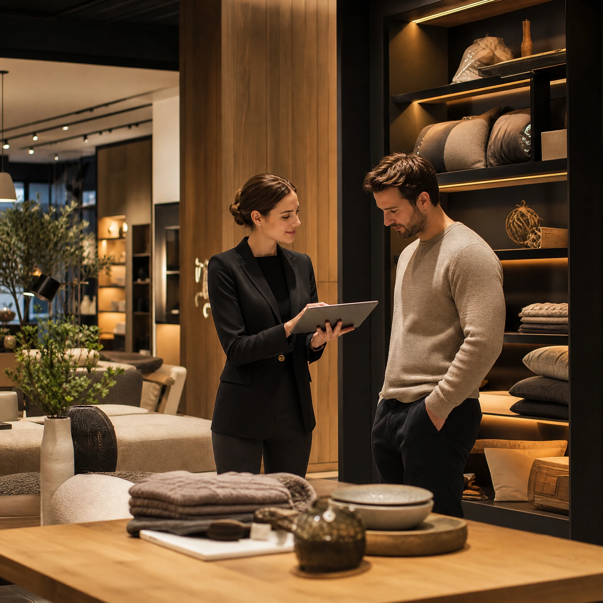 Consultant helping a customer in a showroom